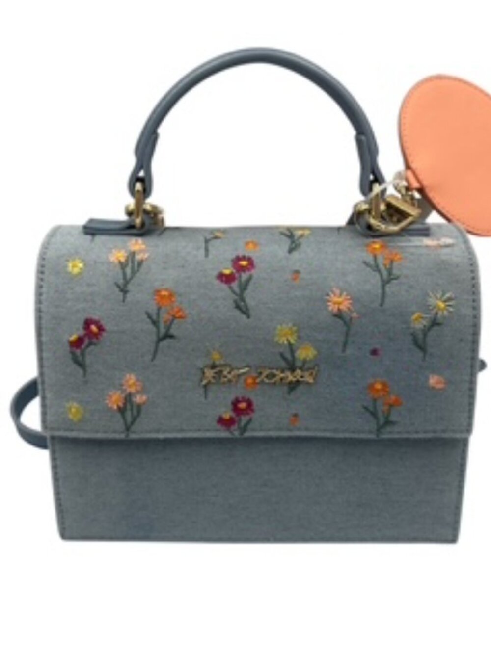 NEW Betsey Johnson Denim Floral Embroidered crossbody handbag Satchel purse - Picture 3 of 14